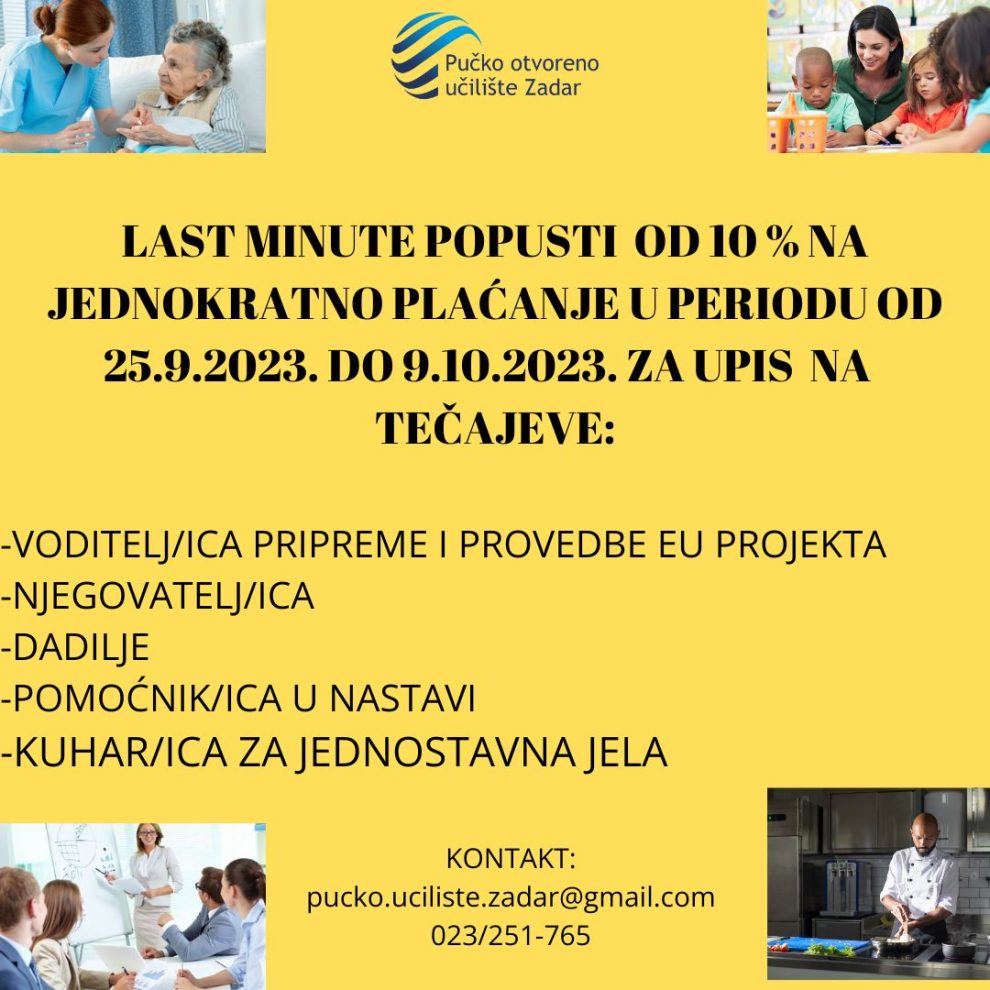 LAST MINUT POPUSTI OD 10 % NA TEČAJEVE -VODITELJICA PRIPREME I PROVEDBE EU PROJEKTA -NJEGOVATELJICA -DADILJE -POMOĆNIKICA U NASTAVI (8)